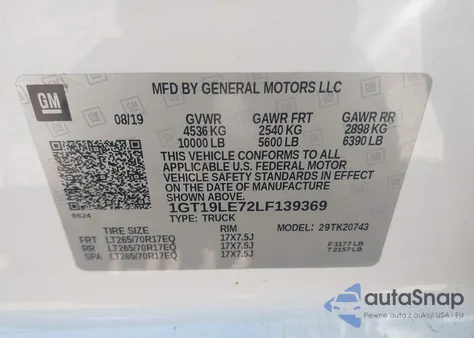 2020 GMC Sierra 2500Hd 4Wd Standard Bed из США, поврежденный, VIN 1GT19LE72LF139369